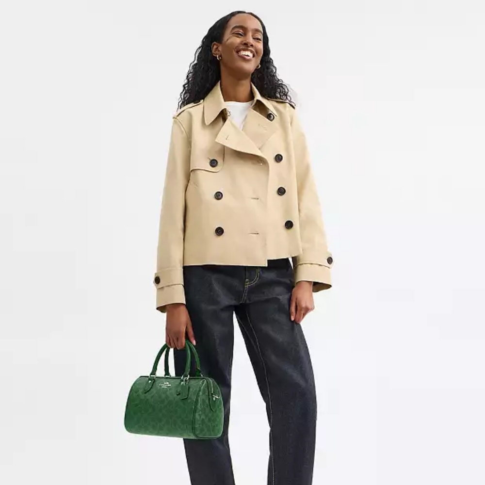 New! Rowan Satchel Bag In Signature Canvas In Silver/Bright Jade - Picture 5 of 6